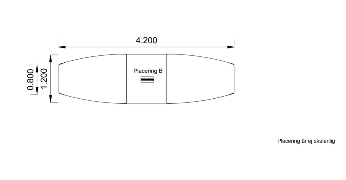 Teknikbox till konferensbord Madrid Placering B svart med mått och placering