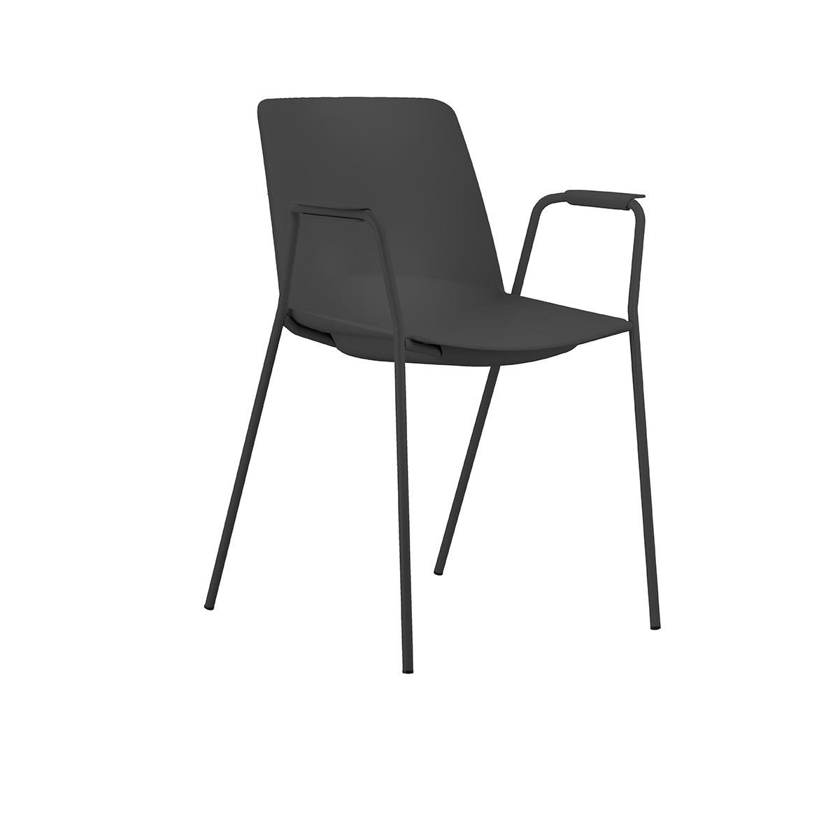 Svart karmstol med metallram och stoppad sits och ryggstöd