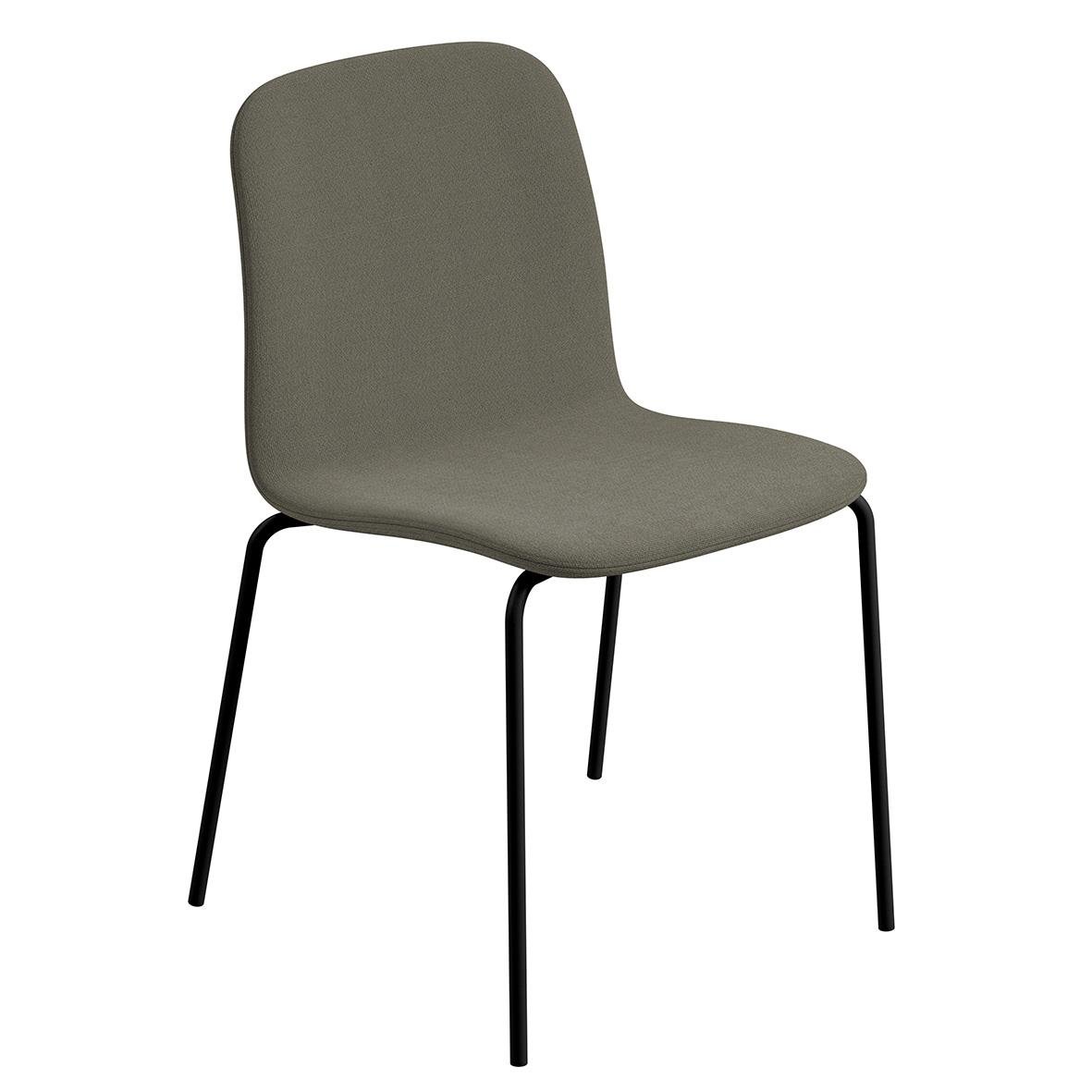 Grå stol med svart fyrbensstativ och stoppad sits och rygg