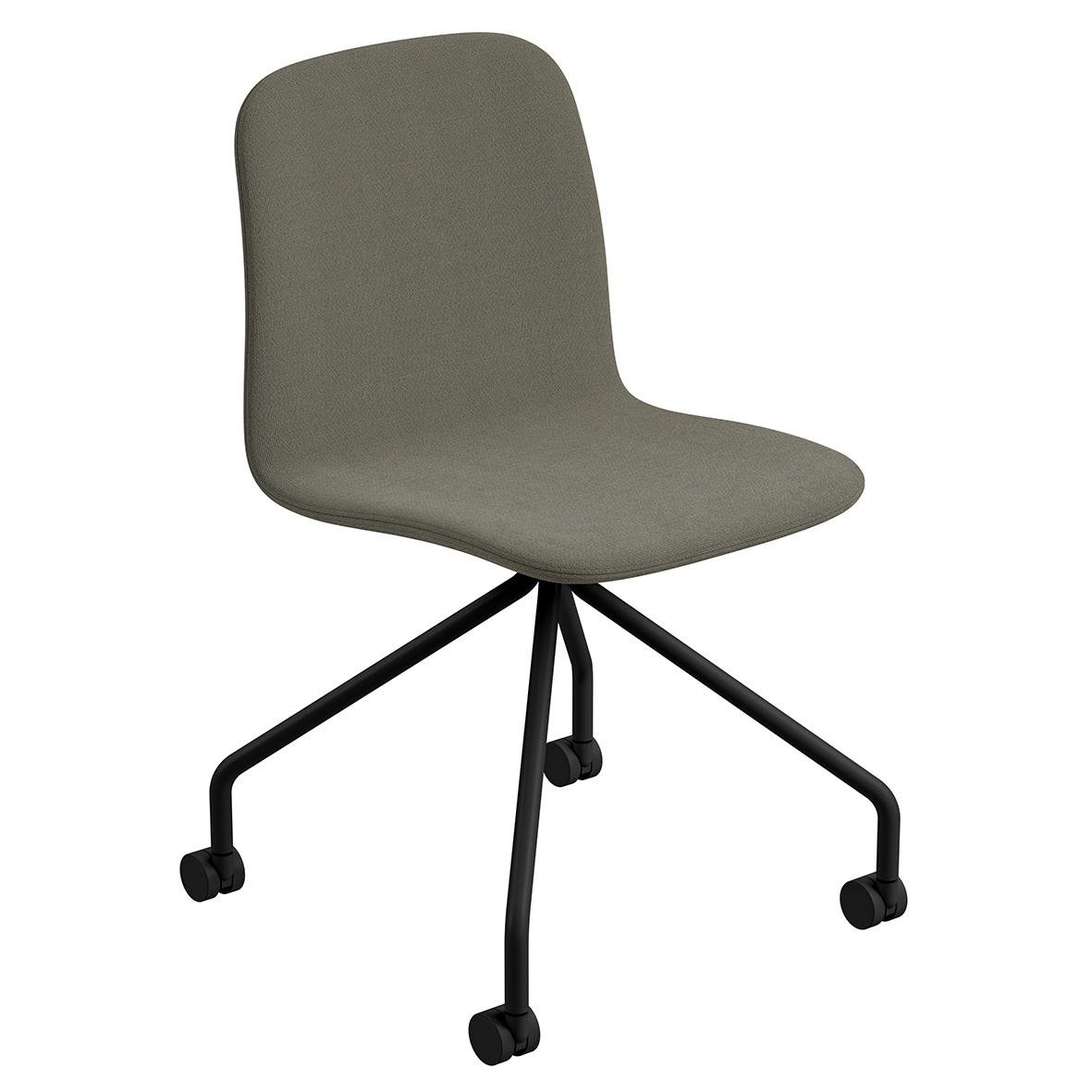 Grå kontorsstol med hjul och svart underrede