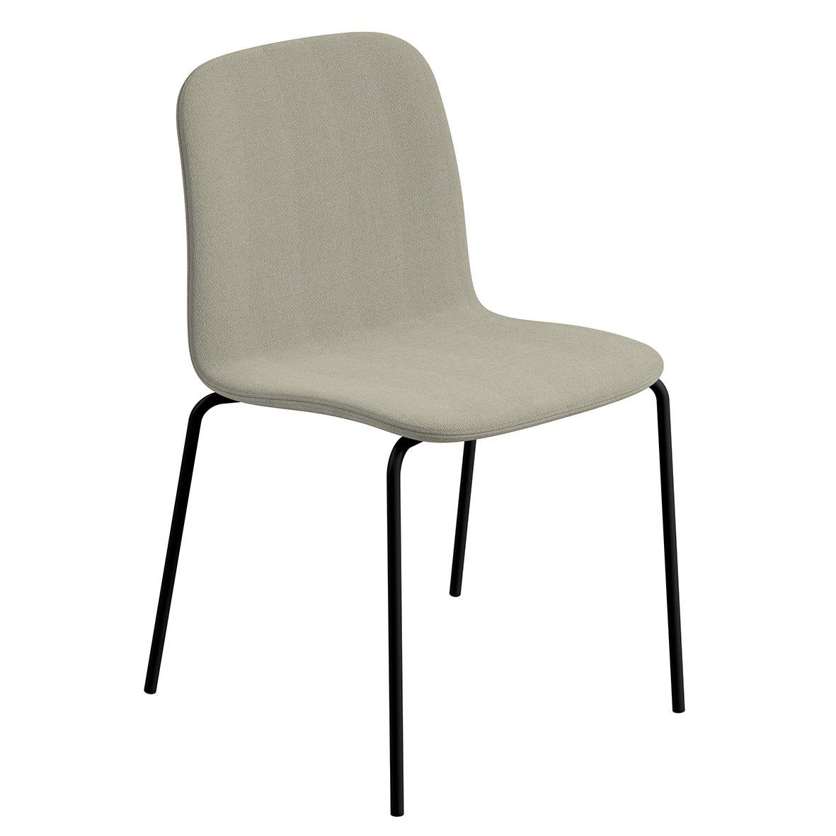 Beige stol med fyrbensstativ och svart metallram