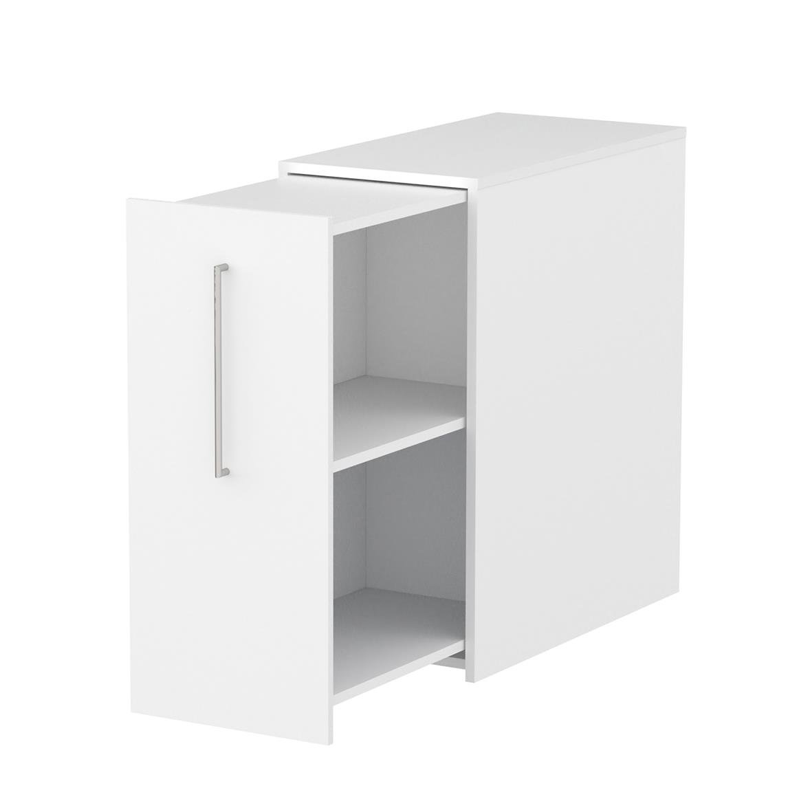 Vitt sidoskåp från Lanab med två hyllor och handtag, mått 415x925x800 mm