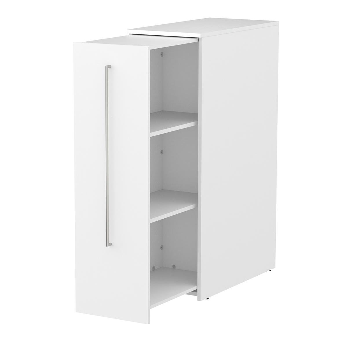 Vitt sidoskåp från Lanab med tre hyllor och lång handtag, mått 415x1325x800 mm