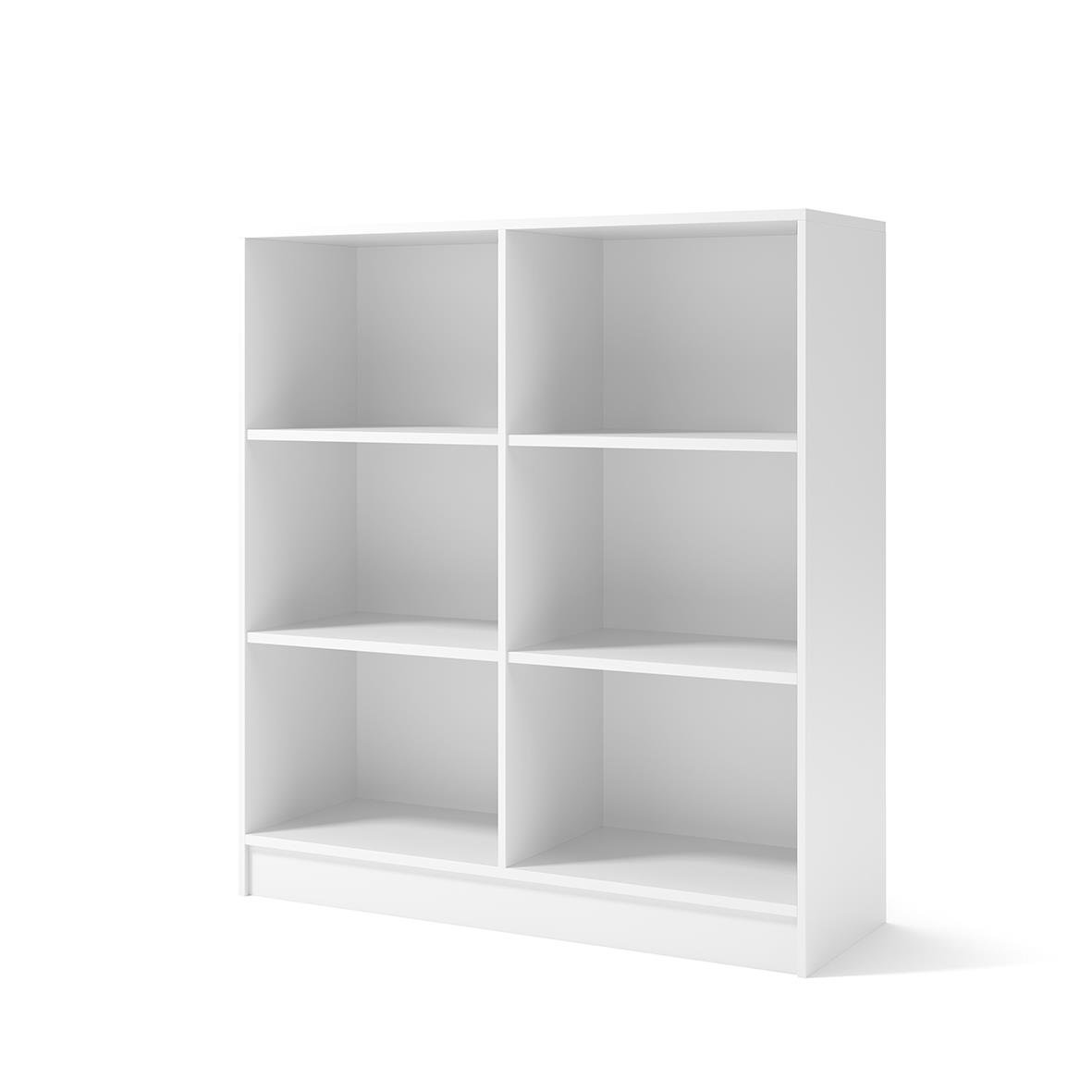 Vit förvaringsskåp med fyra öppna hyllor och en låd, mått 1200x1325x415 mm