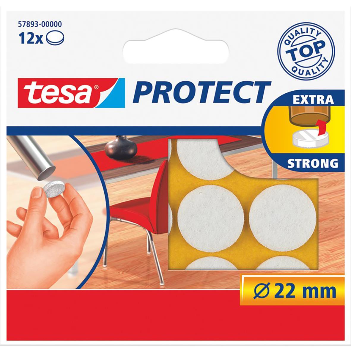 Vit möbeltass Tesa Ø22mm för skydd och fixering, 12-pack