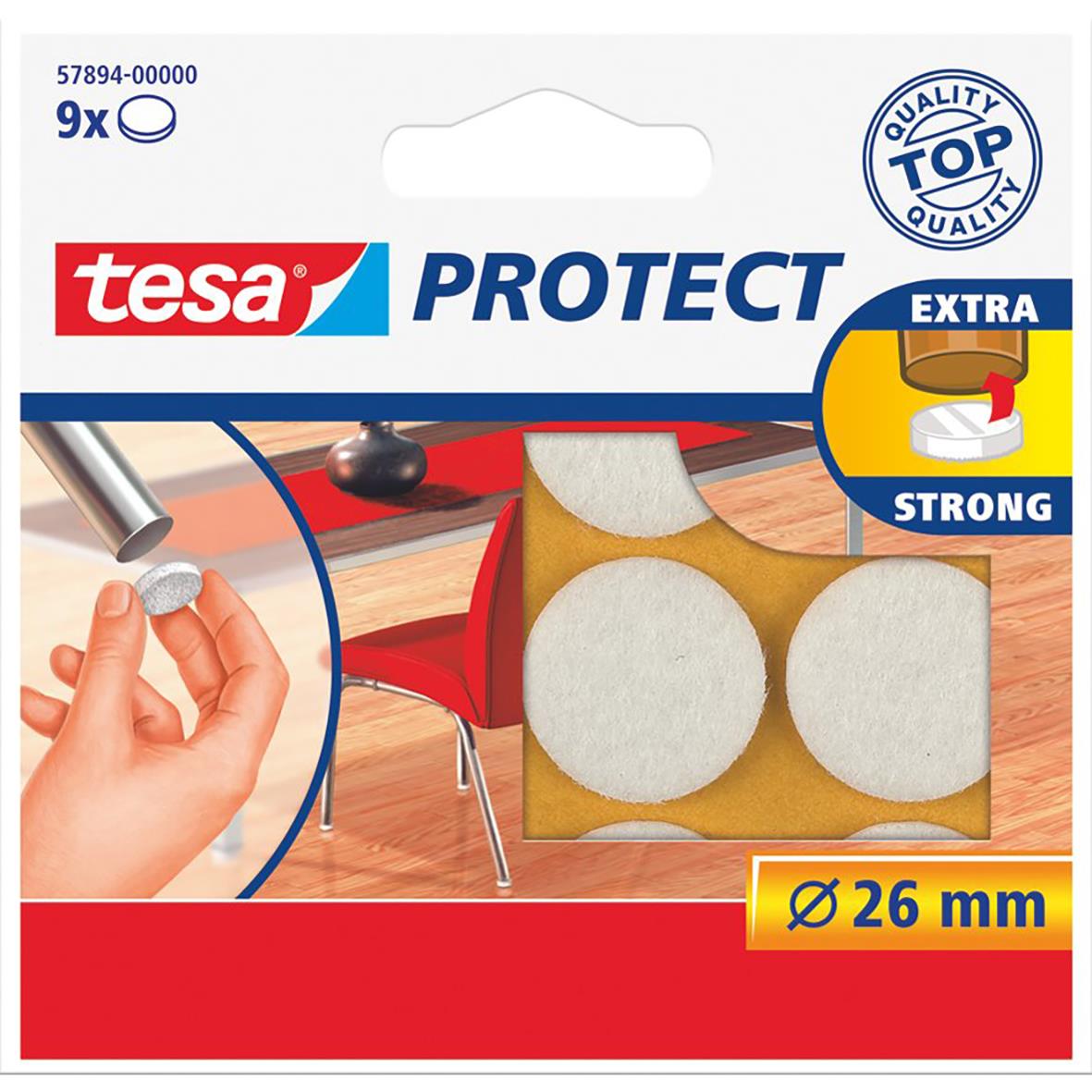 Vit möbeltass Tesa Protect Ø26mm för möbelstabilitet och skydd