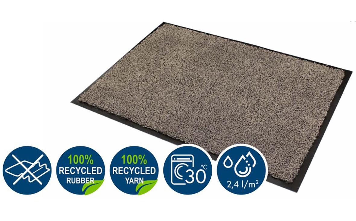 Entrématta Cosmos Beige 90x150cm av återvunnet gummi och garn, vattentålig och lätt att rengöra