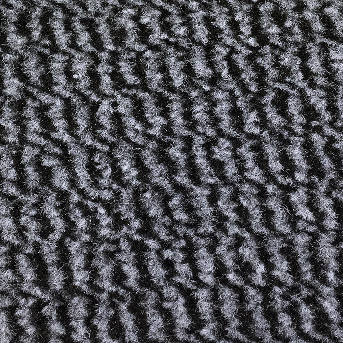 Närbild av svart och grå mönstrad textil med lockiga fibrer