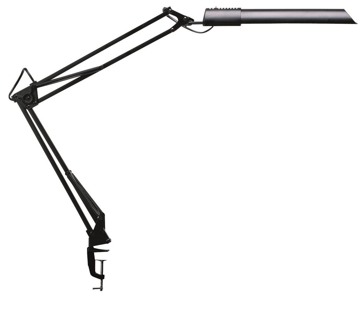 Svart bordslampa Unilux Swingo LED med klämma och bordsfot