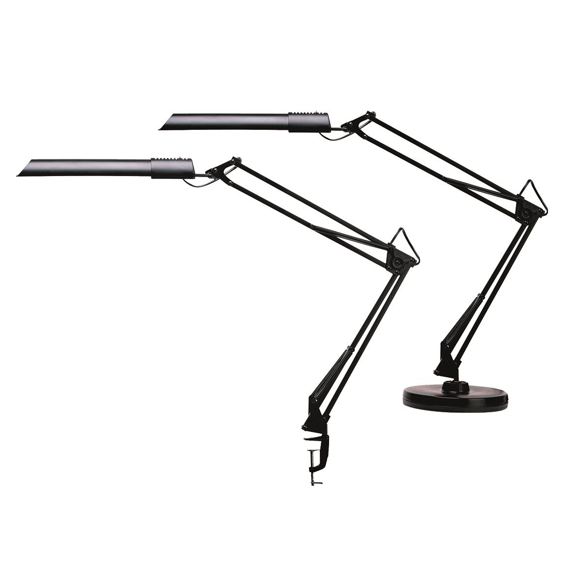 Svart bordslampa Unilux Swingo LED med justerbar arm, klämma och bordsfot