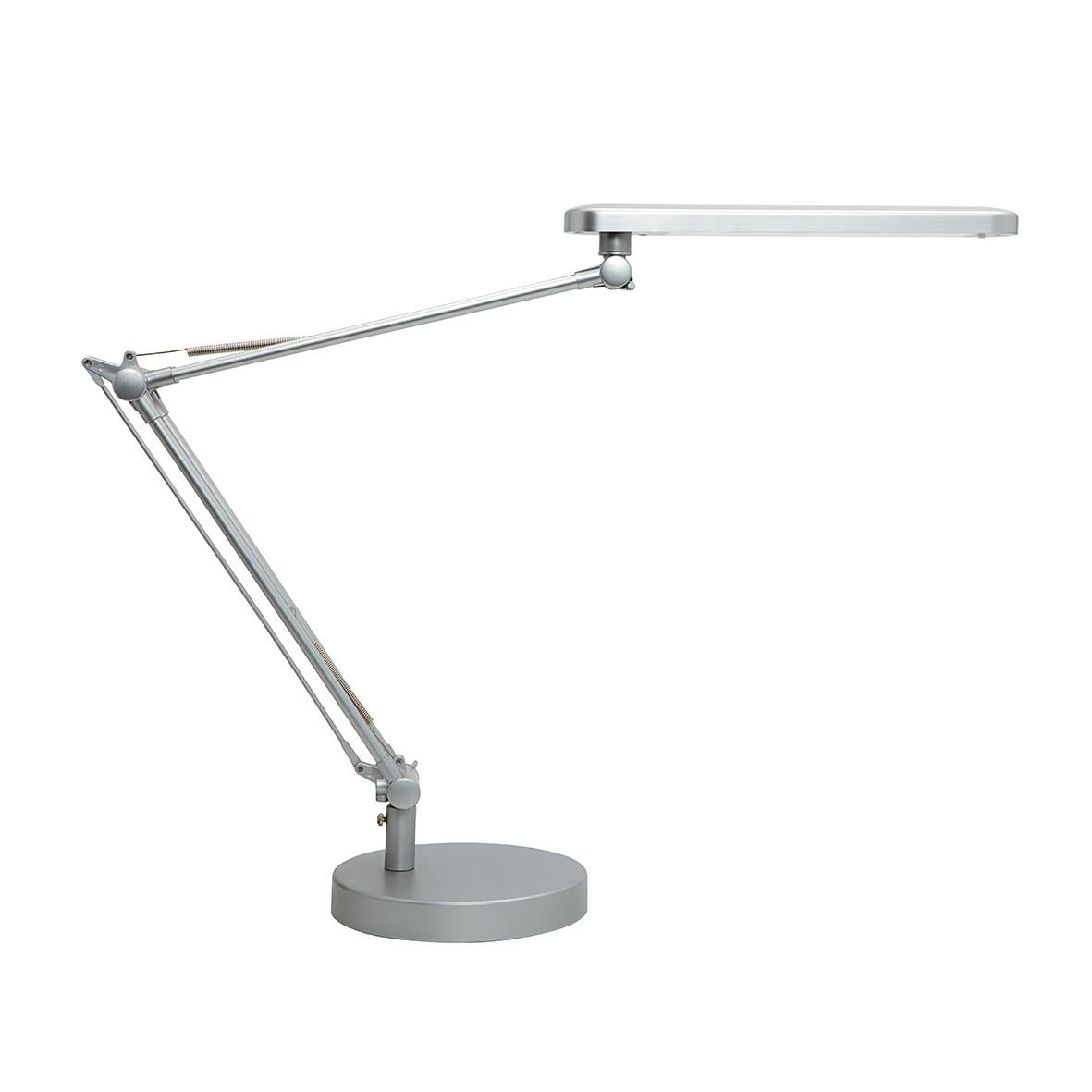 Grå bordslampa Unilux Mambo LED med justerbar arm och rund bas