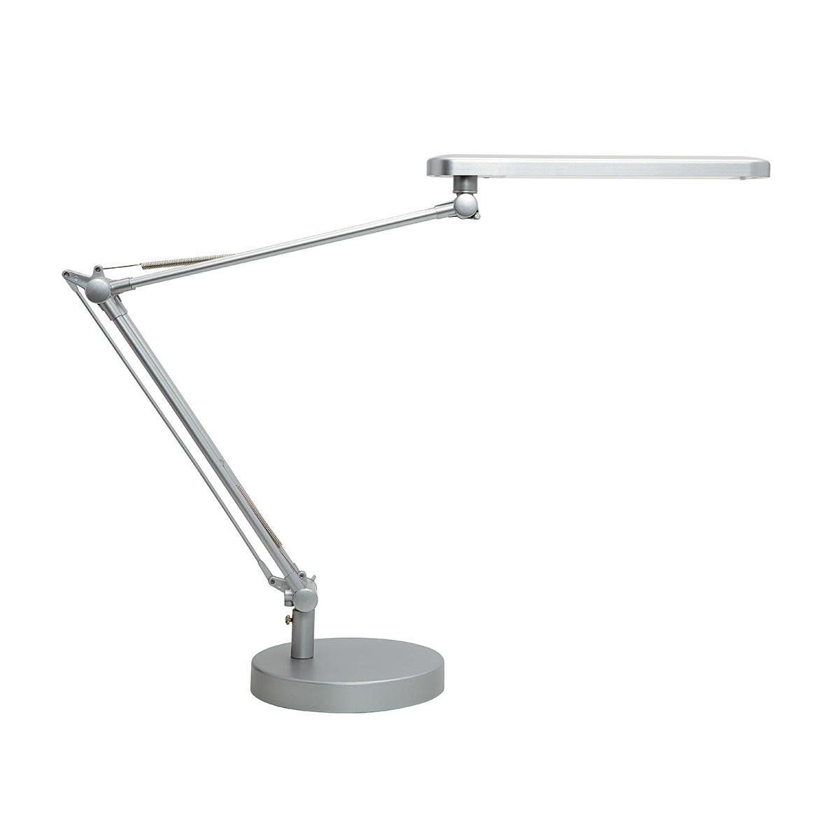 Grå bordslampa Unilux Mambo LED med justerbar arm och rund bas