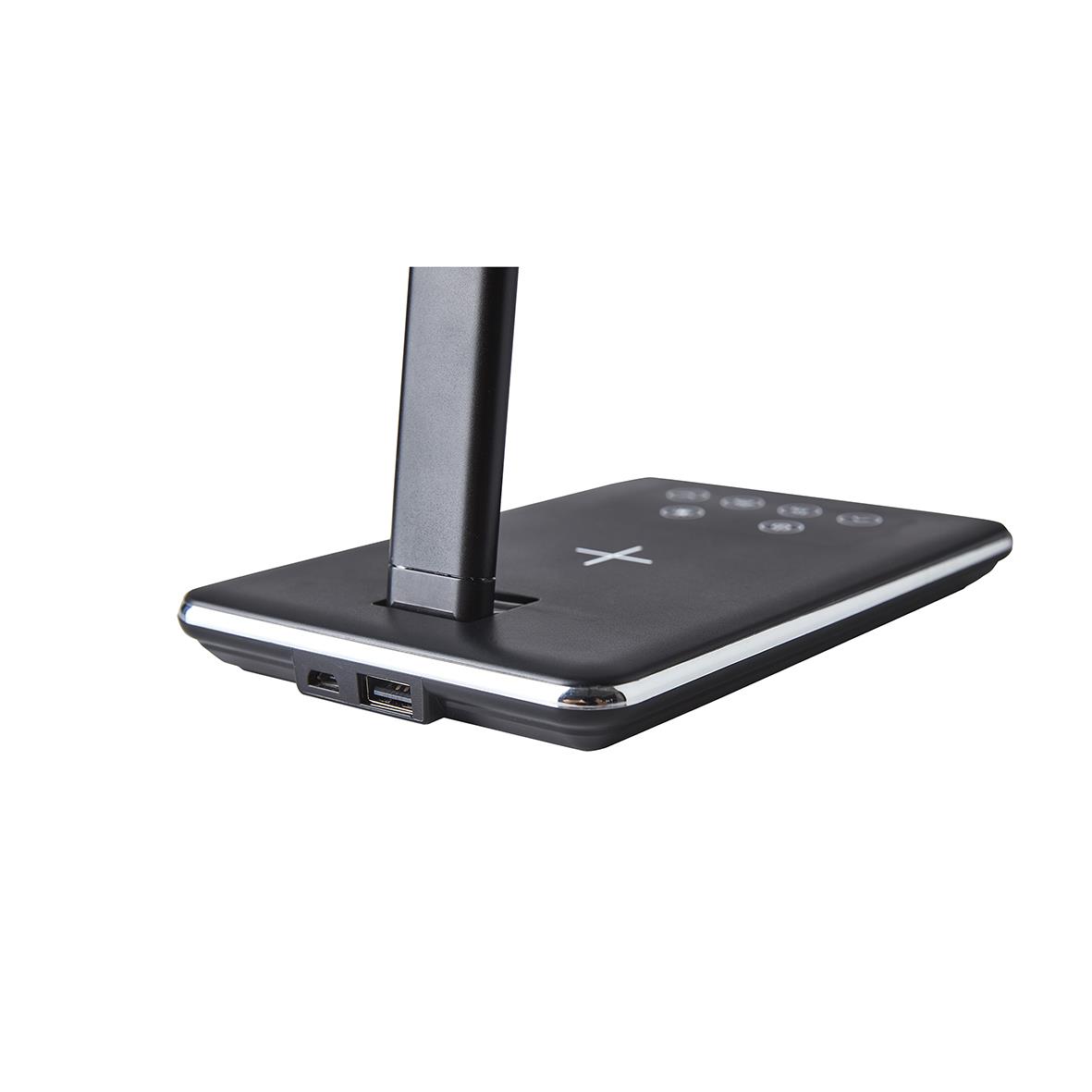 Svart bordslampa LightUp Singapore LED med trådlös laddning och USB-portar