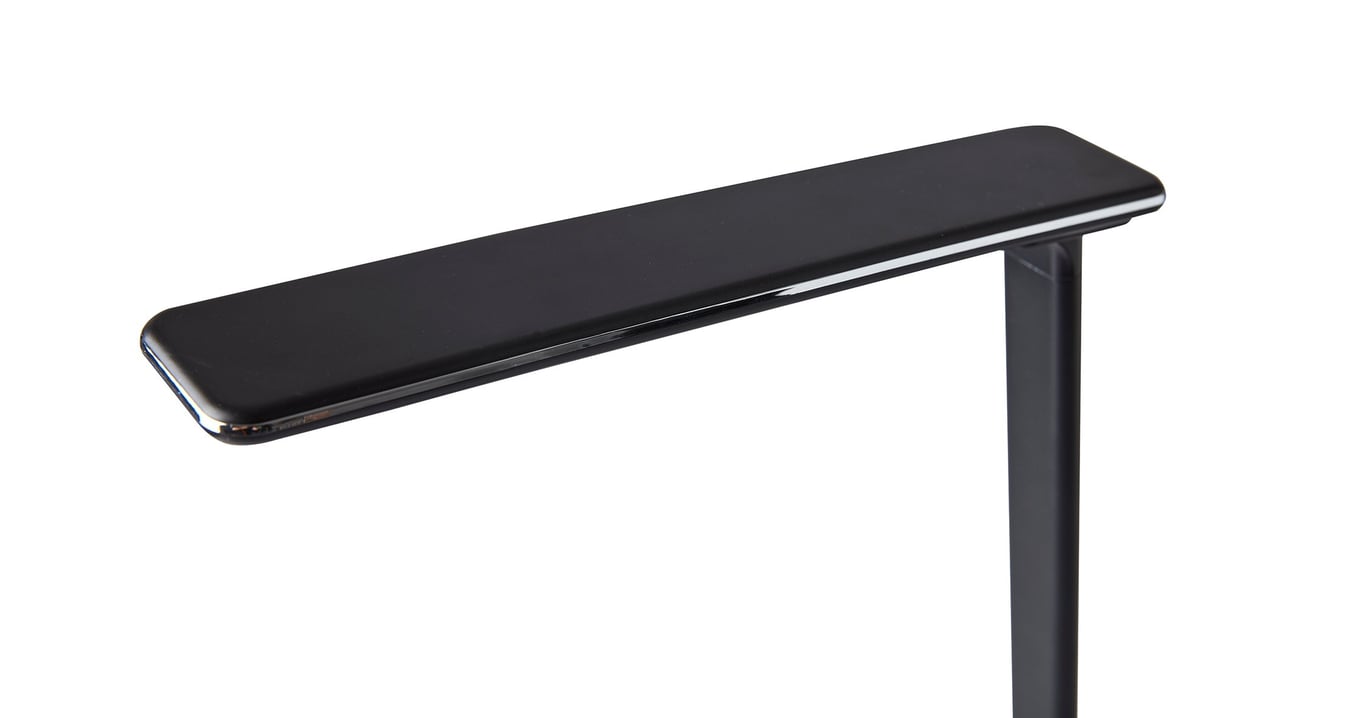 Svart bordslampa LightUp Singapore LED med lång, smal lampskärm