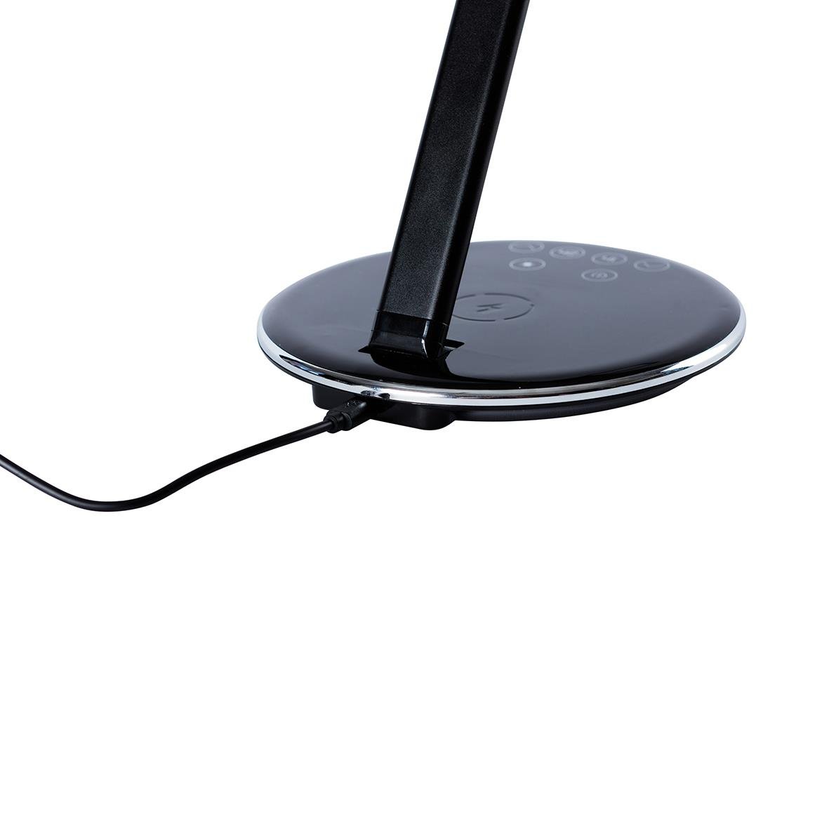 Svart bordslampa Sun-Flex Qlite med rund bas och justerbar arm