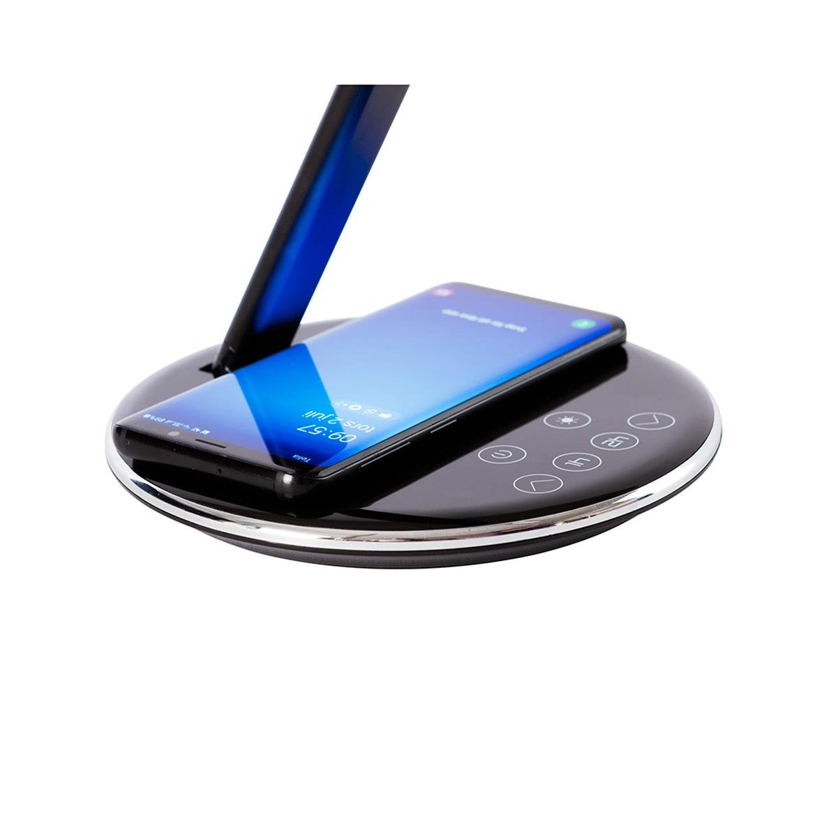 Bordslampa Sun-Flex Qlite svart med trådlös laddare och mobiltelefon