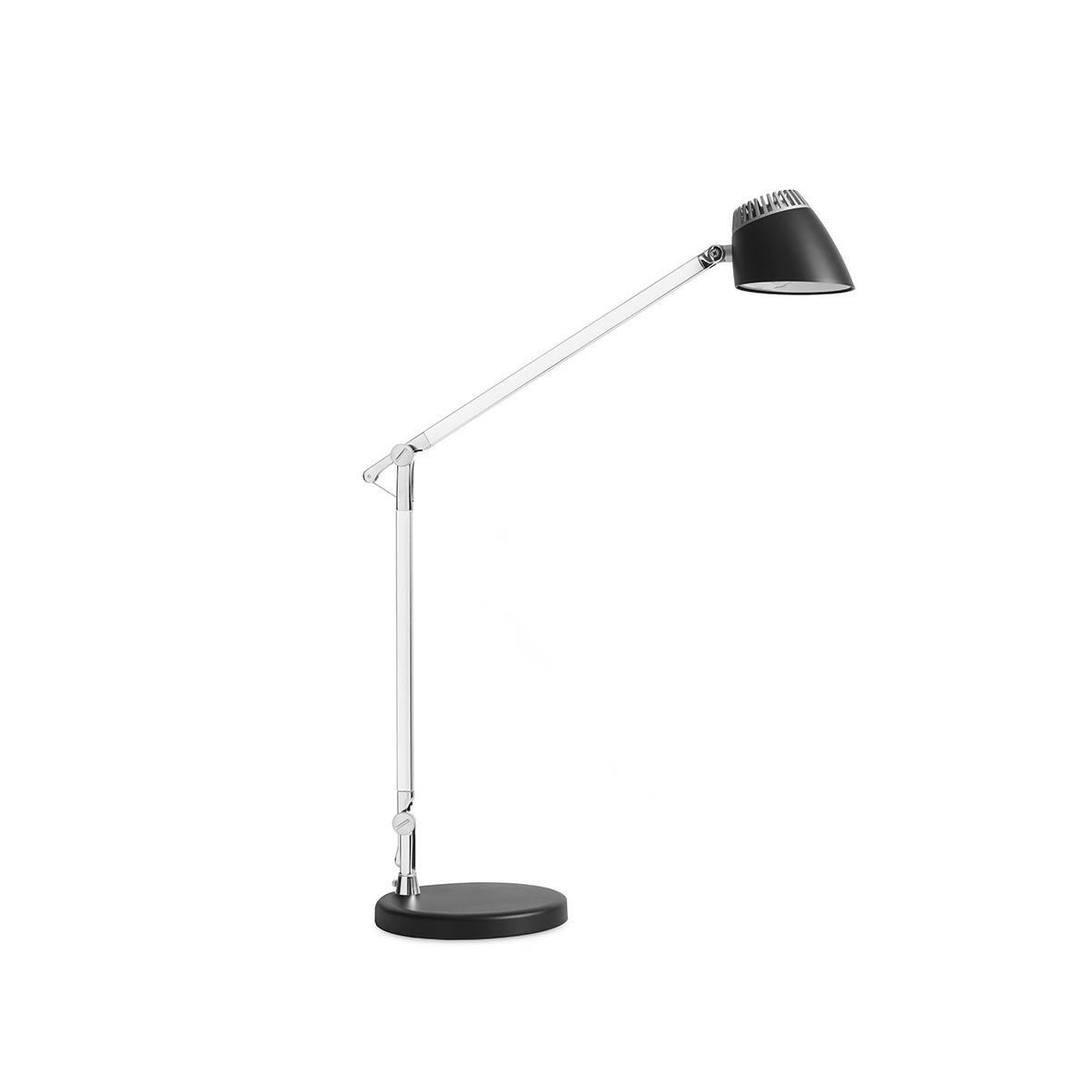 Vit skrivbordslampa med justerbar arm och svart lampskärm