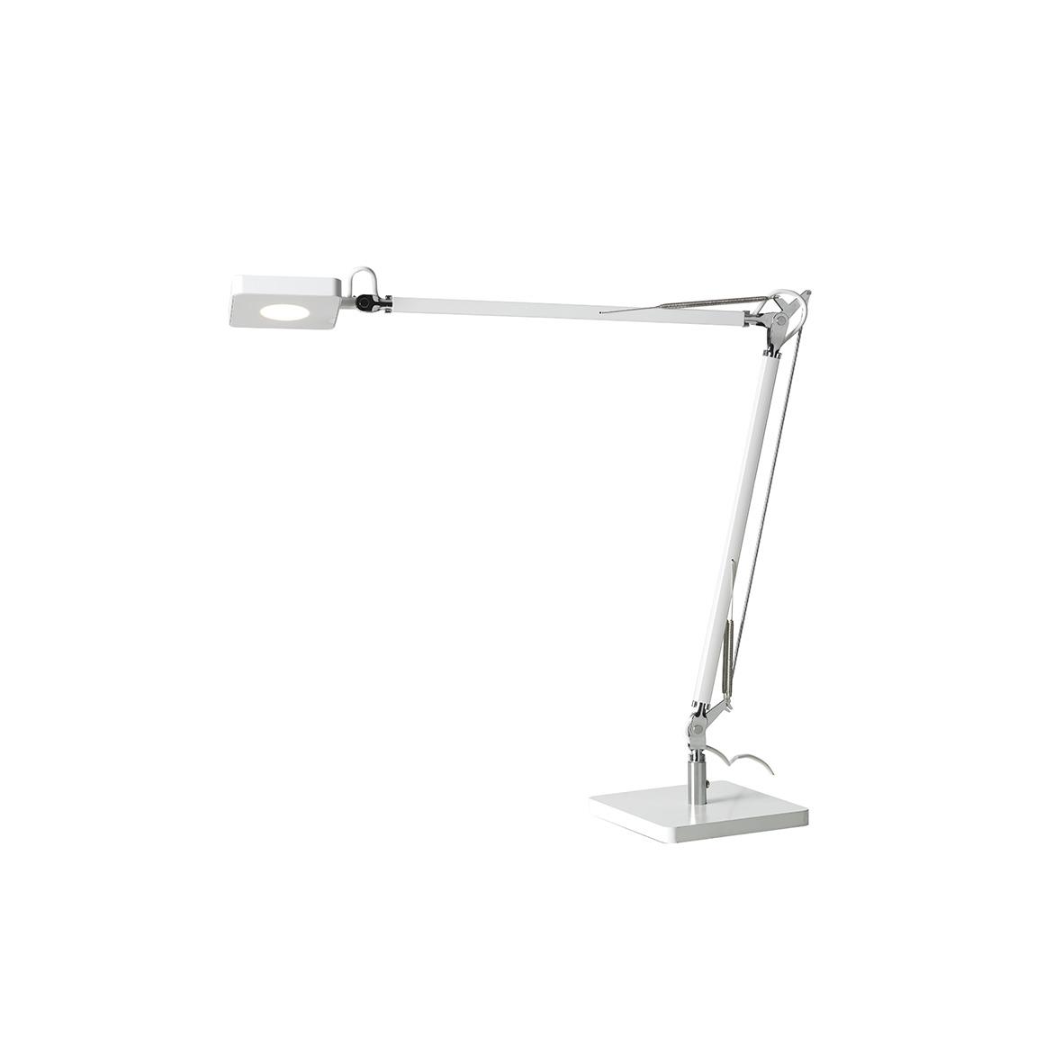 Vit justerbar skrivbordslampa med arm och bas