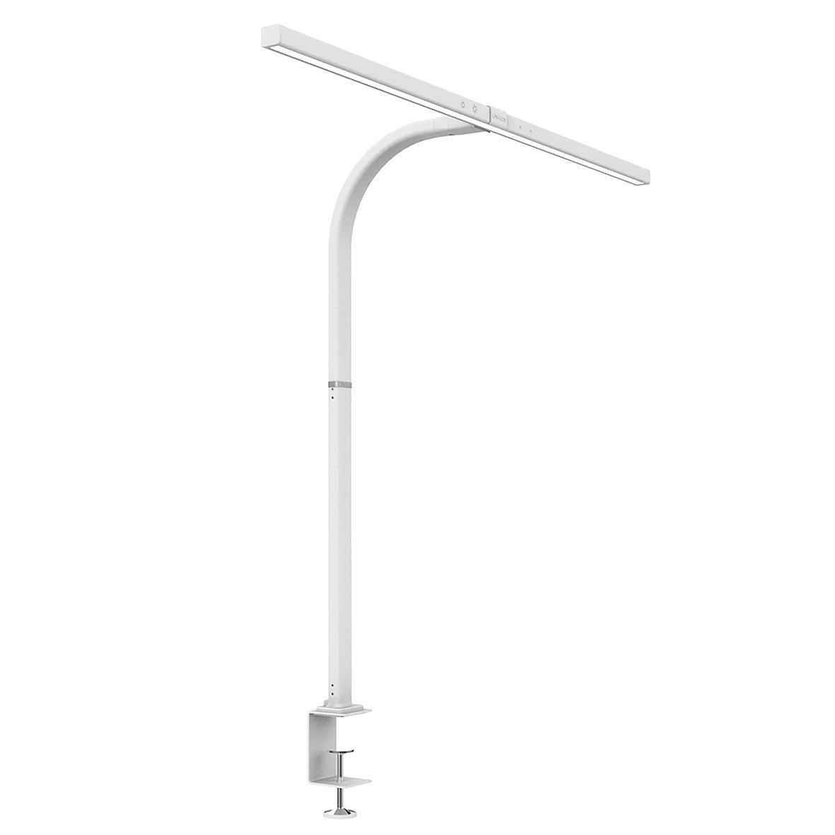 Vit skrivbordslampa Unilux Strata med böjd arm och justerbar fästanordning