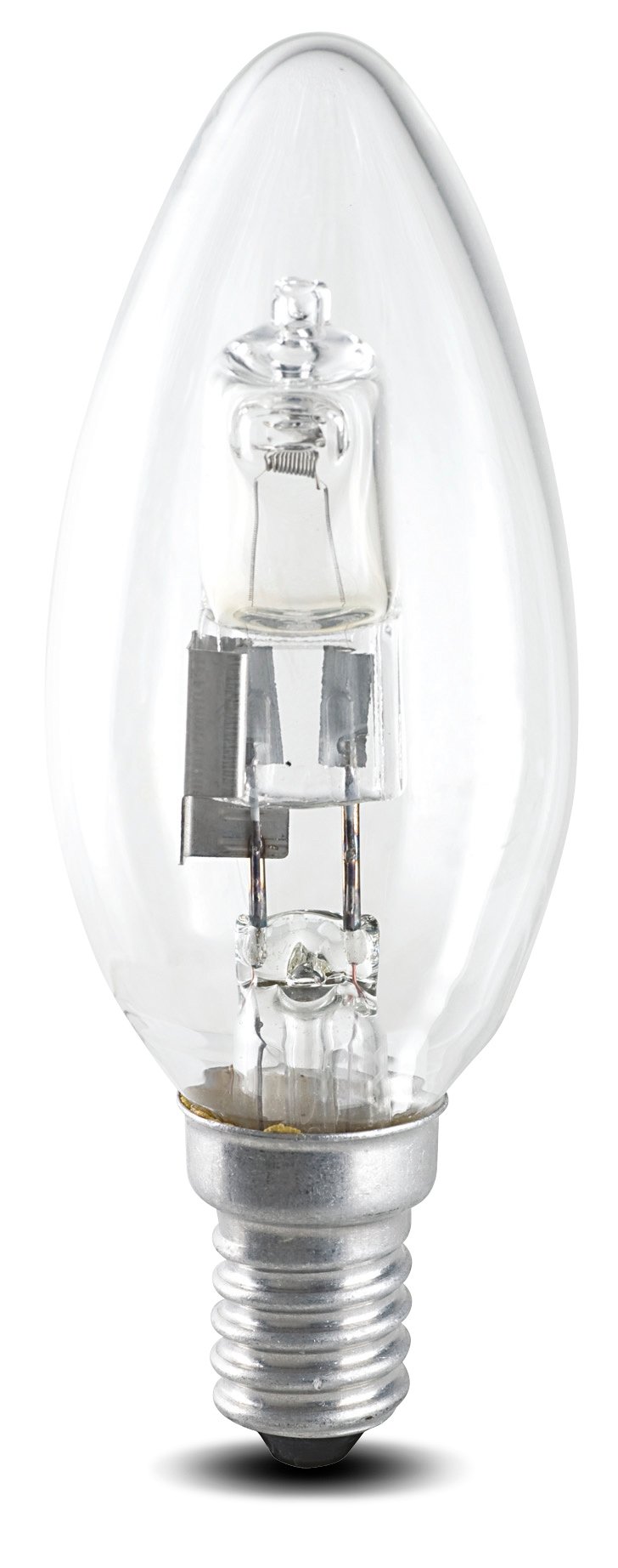 Halogenlampa Leuci E14 18W klar, dimbar, med glaskropp och metallbas