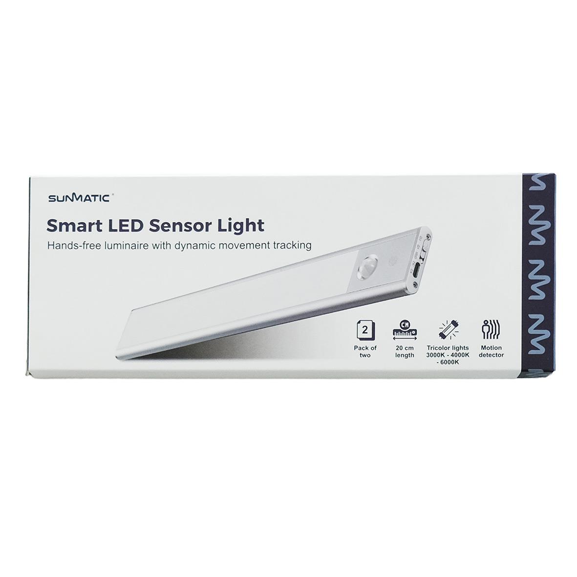 Trådlös LED-sensorlampa från Sunmatic, 20 cm lång, med rörelsedetektering och trådlös funktion