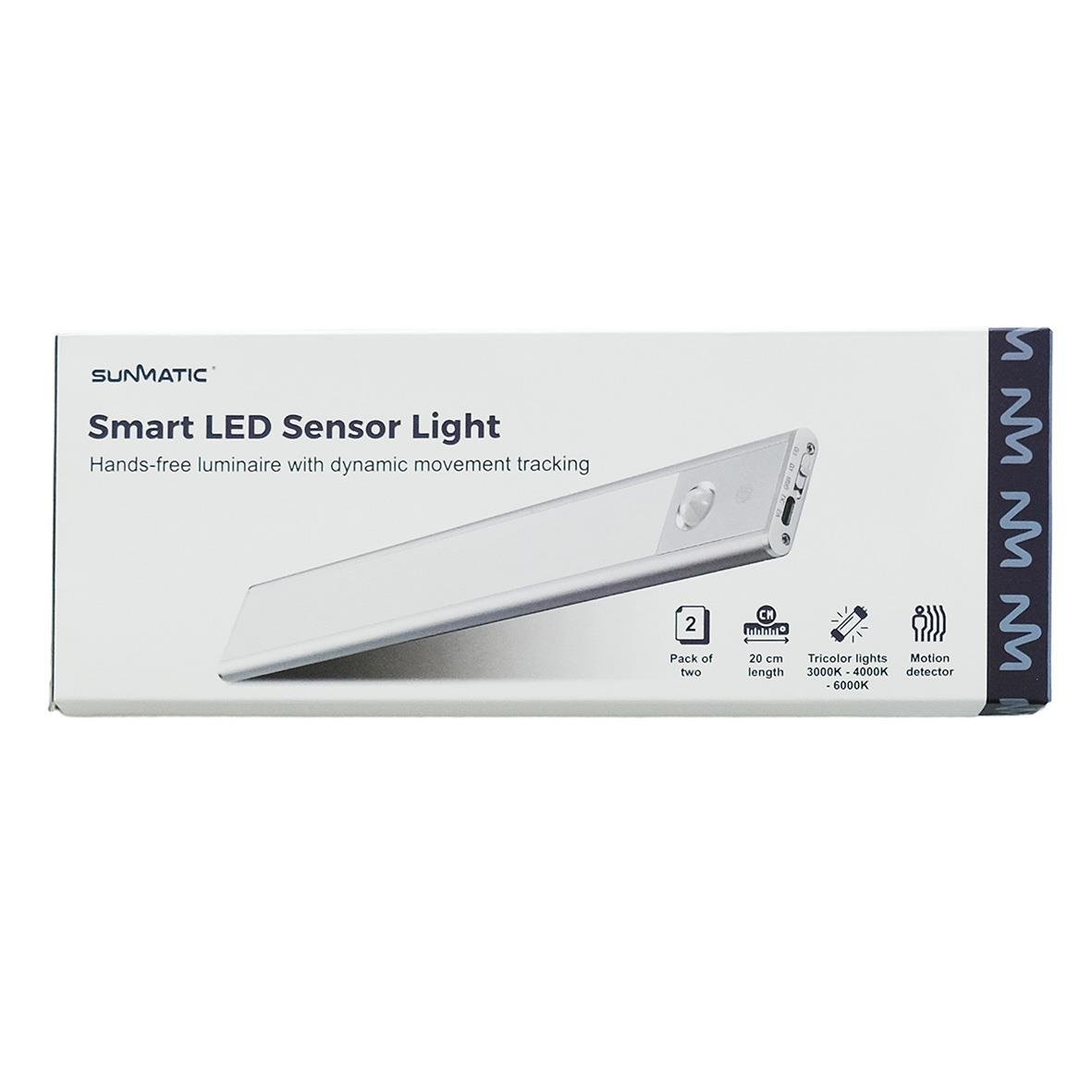 Trådlös LED-sensorlampa från Sunmatic, 20 cm lång, med rörelsedetektering och trådlös funktion