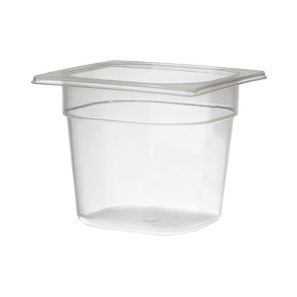 Klar plastkopp med lock, mått 176x162x150mm, volym 2,5L, för matförvaring i kantin