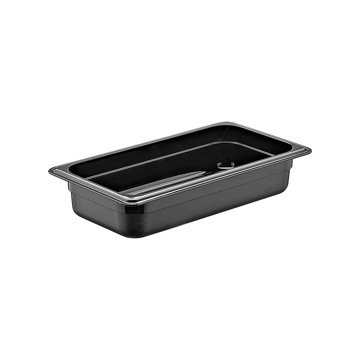 Svart kantinlåda i plast med lock, storlek 1/3