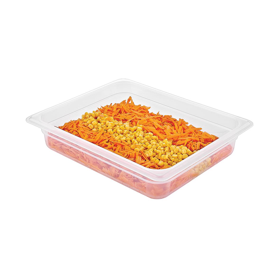 Klar plastkantin GN 1/2-65 med rivna morötter och majs