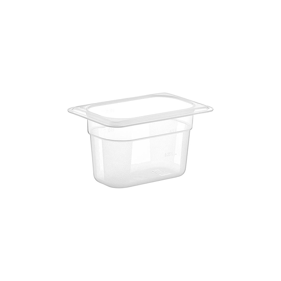 Klar GN 1/9-100 kantin i transparent polypropen med lock