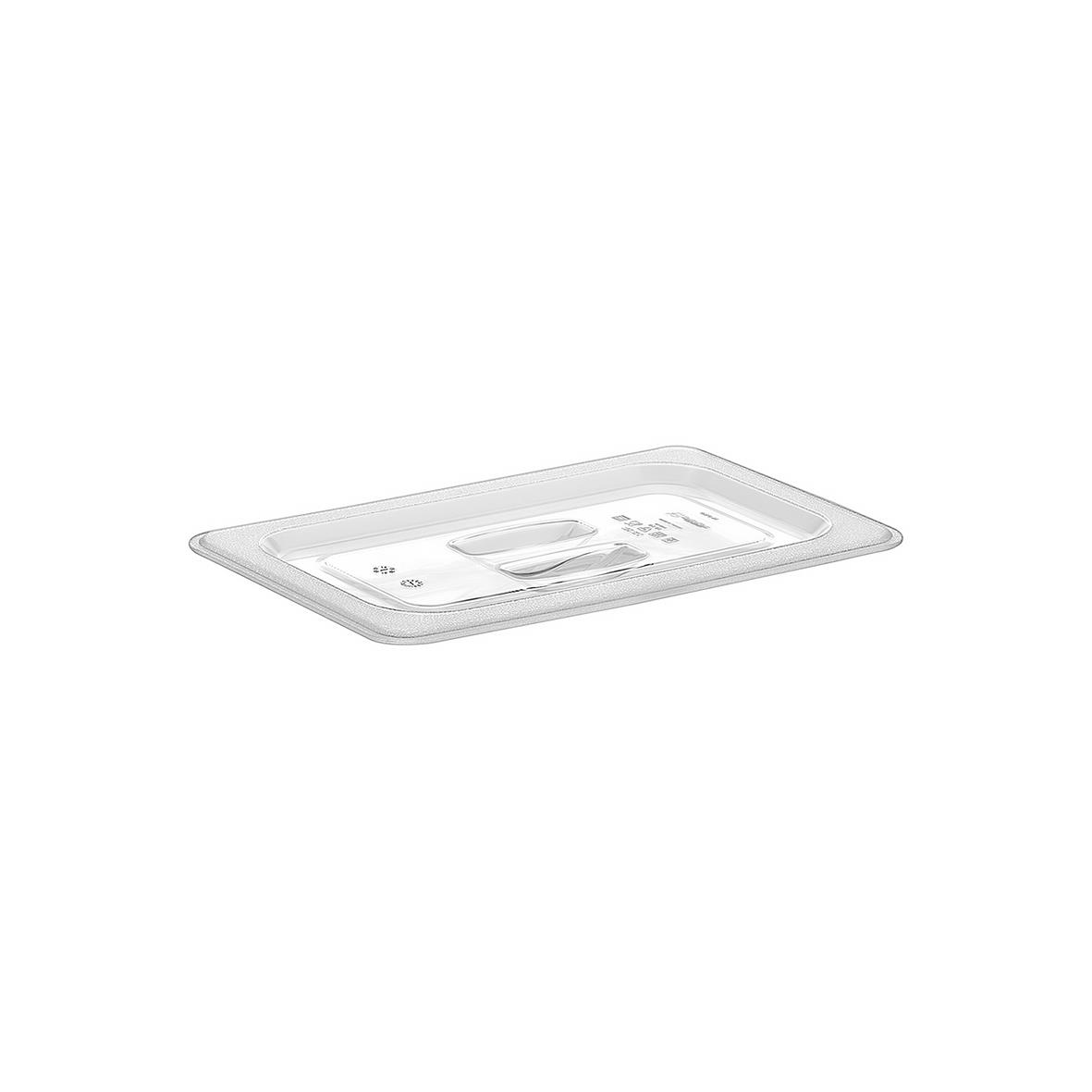 Klart plastlock för kantin, GN 1/4, med öppning för servering