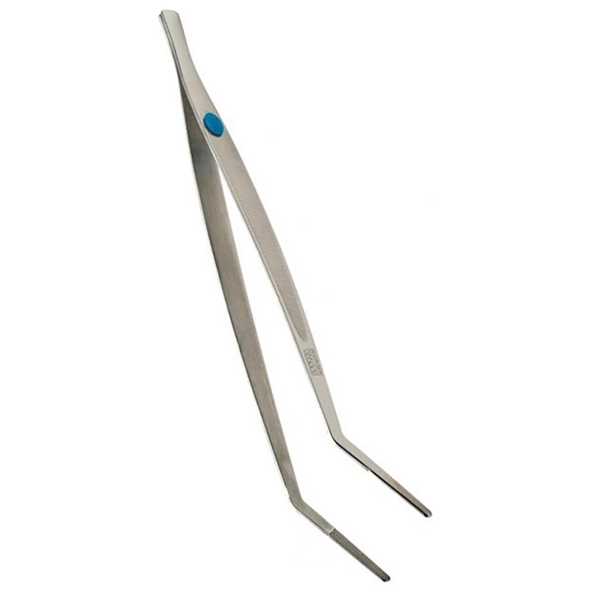 Stekpincett Piazza 30 cm i rostfritt stål med blå knapp för att greppa mat