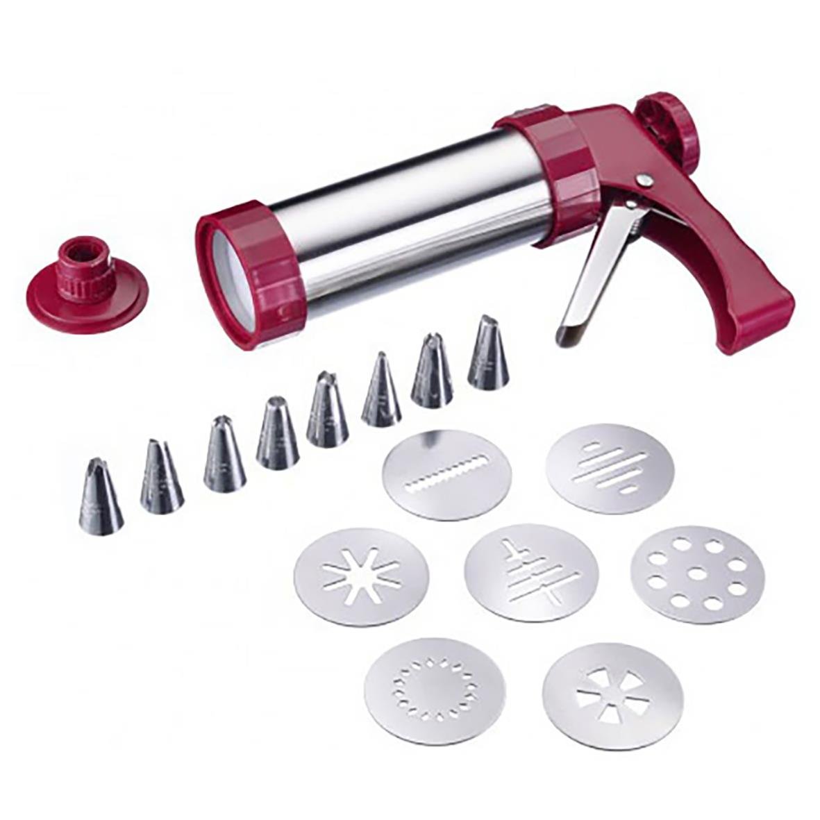 Spritsverktyg med tillbehör inklusive munstycken och skivor för dekoration