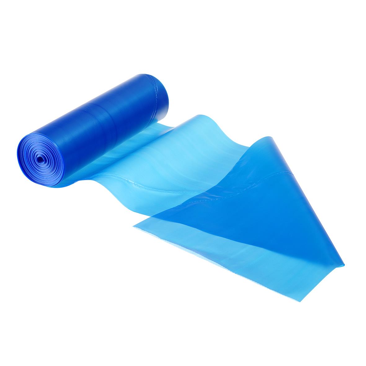 Blå plastpåse rullad ut med en del av den utbredd