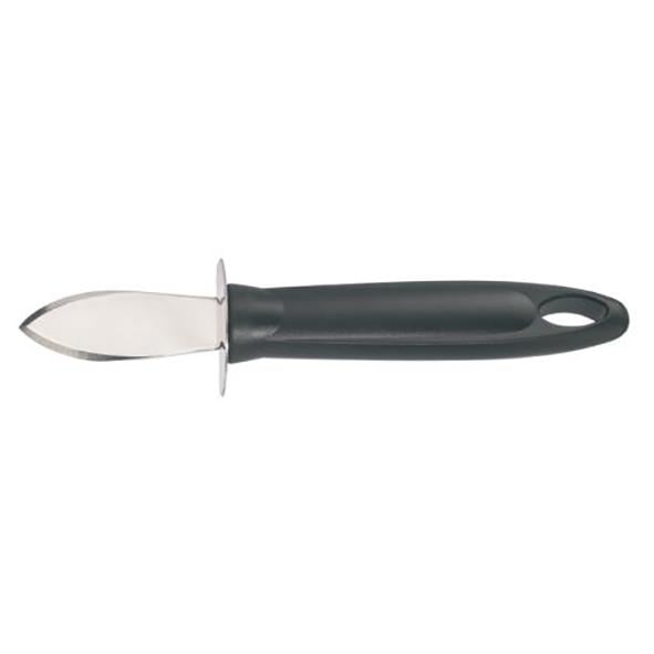 Ostronöppnare med svart handtag och metallblad