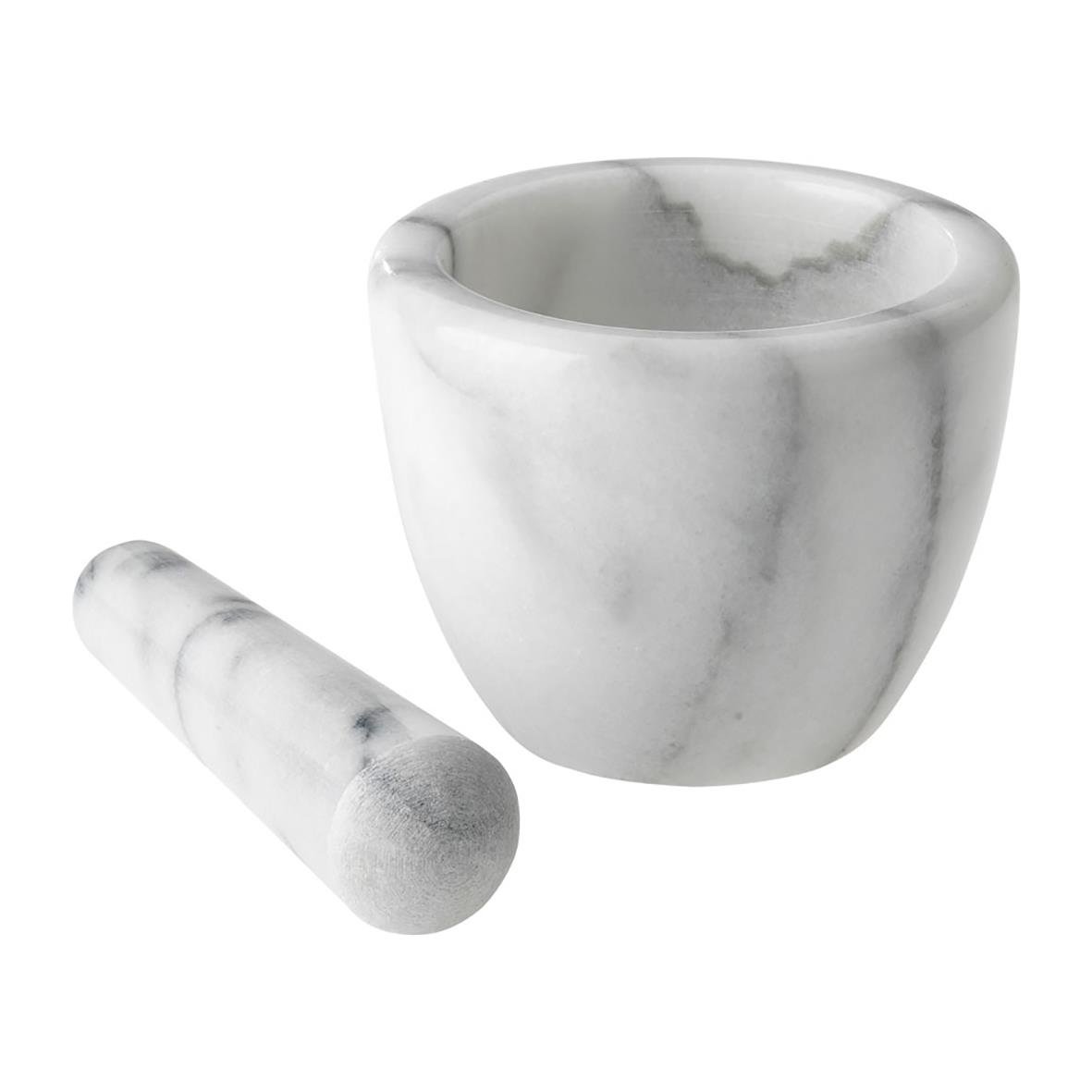 Mortel i marmor med mortelstöt i vitt marmor, 10x8cm