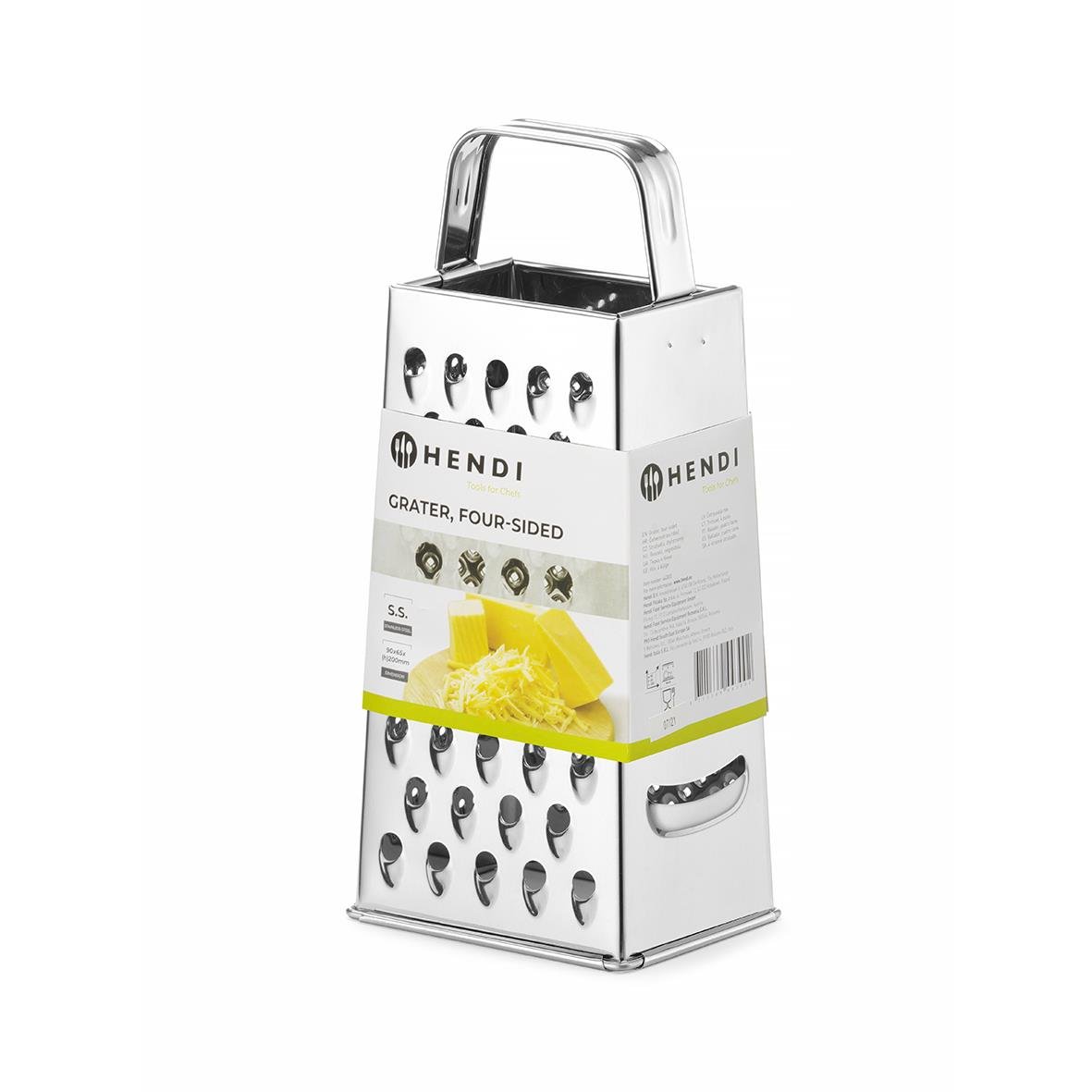 Rivjärn Hendi 4-sidigt i rostfritt stål med handtag och fyra olika rivsidor