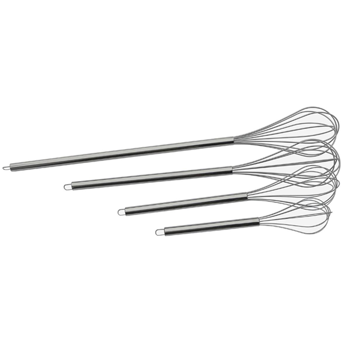 Fyra rostfria ballongvispar med handtag, längd 600 mm och 1000 mm