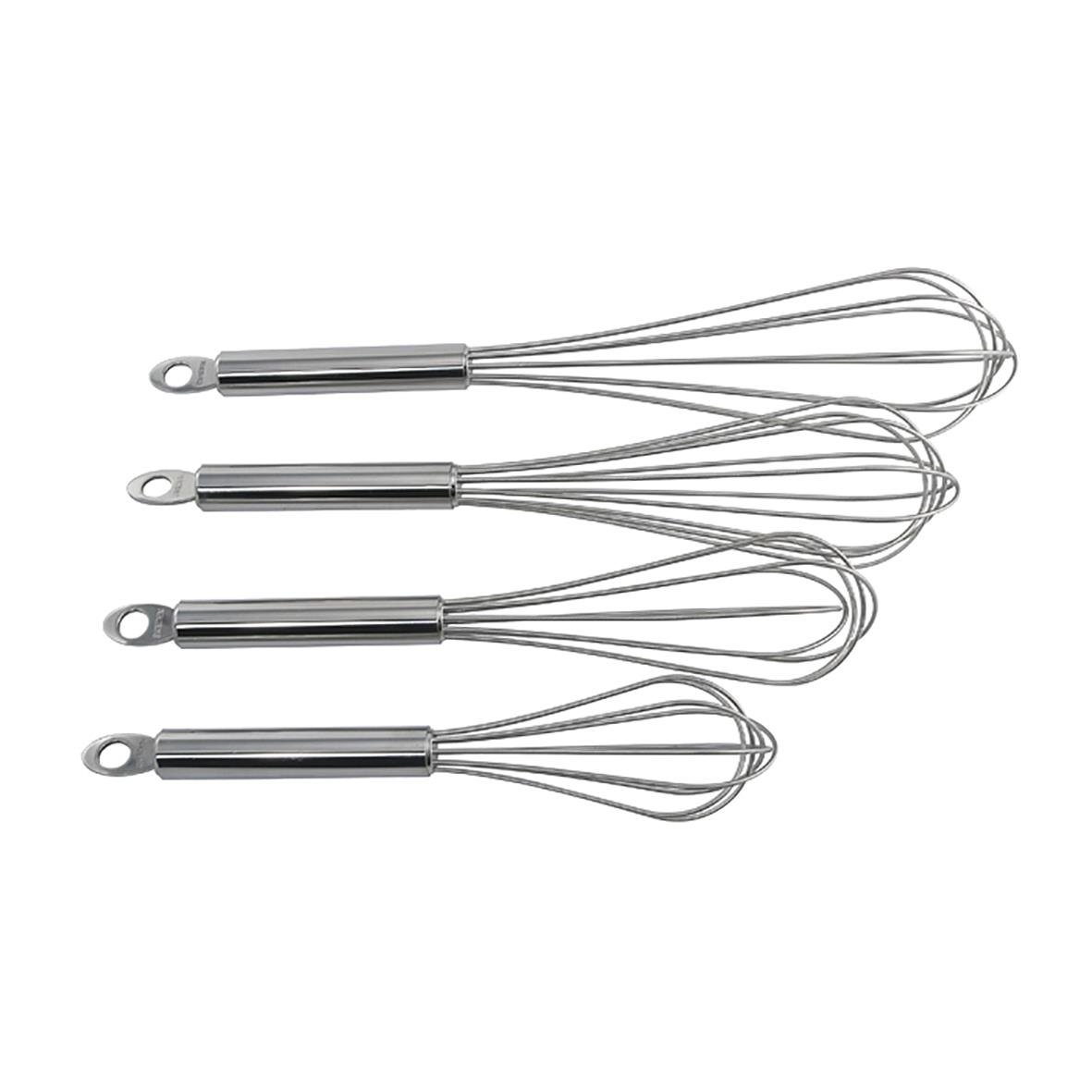 Fyra rostfria ballongvispar med 100 mm handtag, längd 330 mm