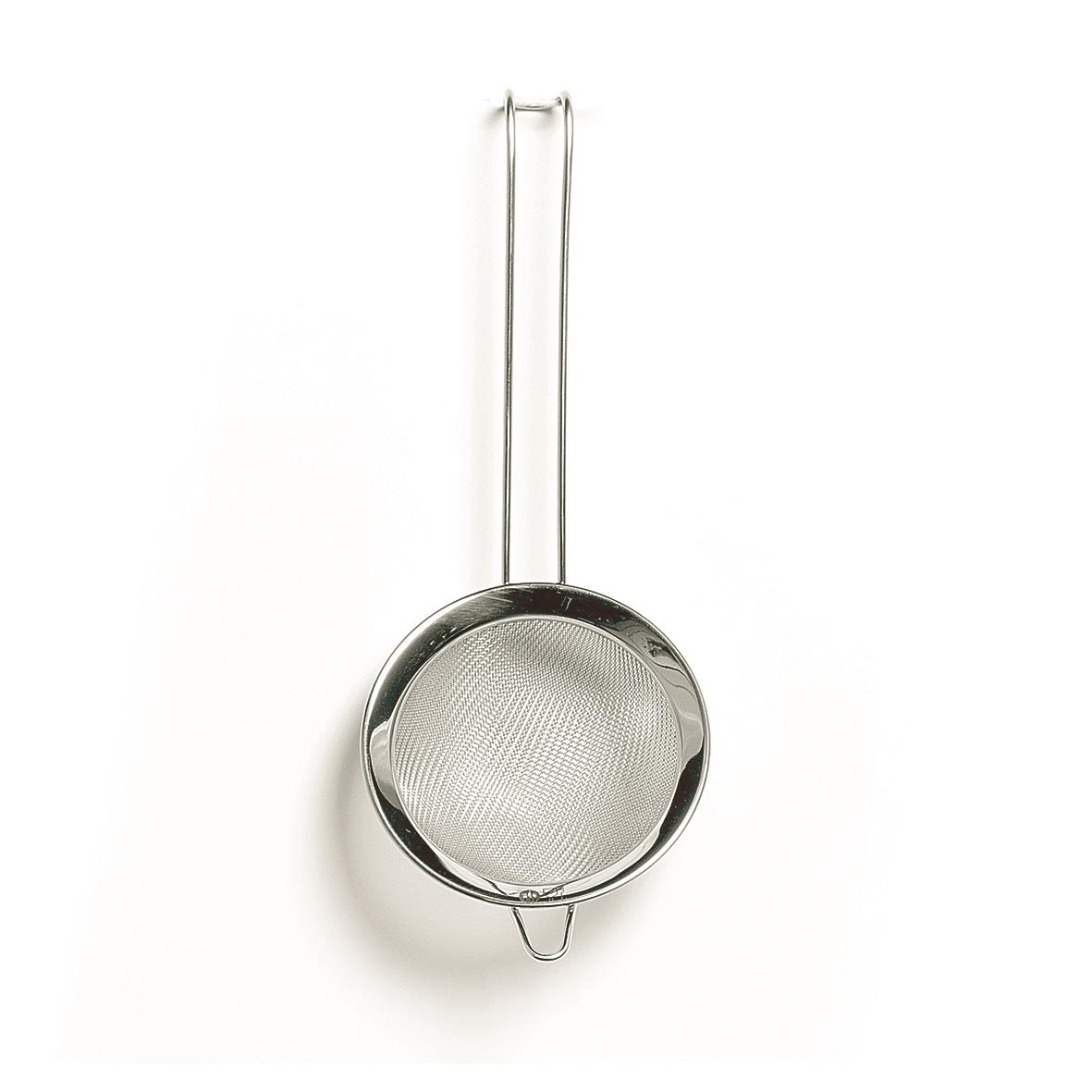 Silversil för att sila eller skölja, rund form med handtag och lång stång