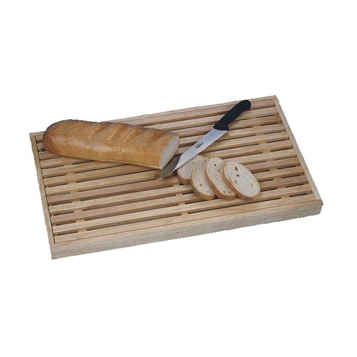 Träskärbräda för bröd med slitsar, 420x250 mm, med bröd och kniv