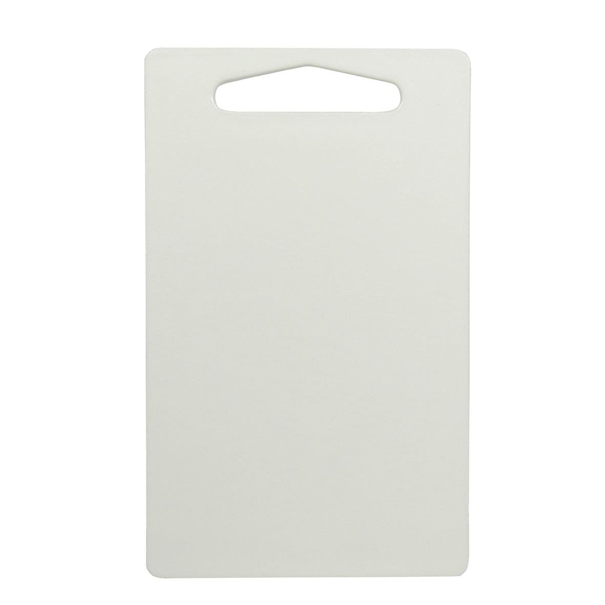 Vit skärbräda i plast med handtag, mått 250x150x7mm