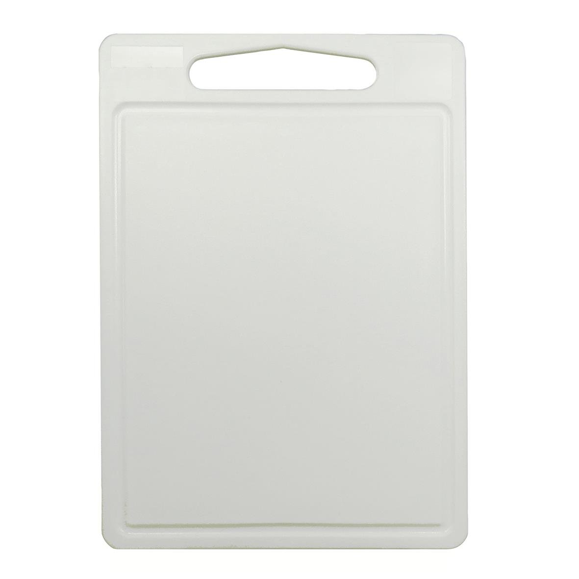 Vit skärbräda med ränna i plast, mått 350x250x8mm