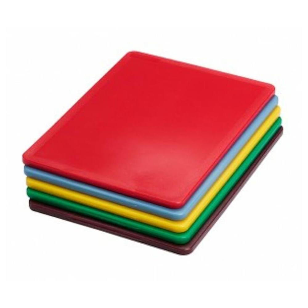 Färgglada skärbrädor i plast i rött, gult, blått, grönt och brunt, 350x250x11mm
