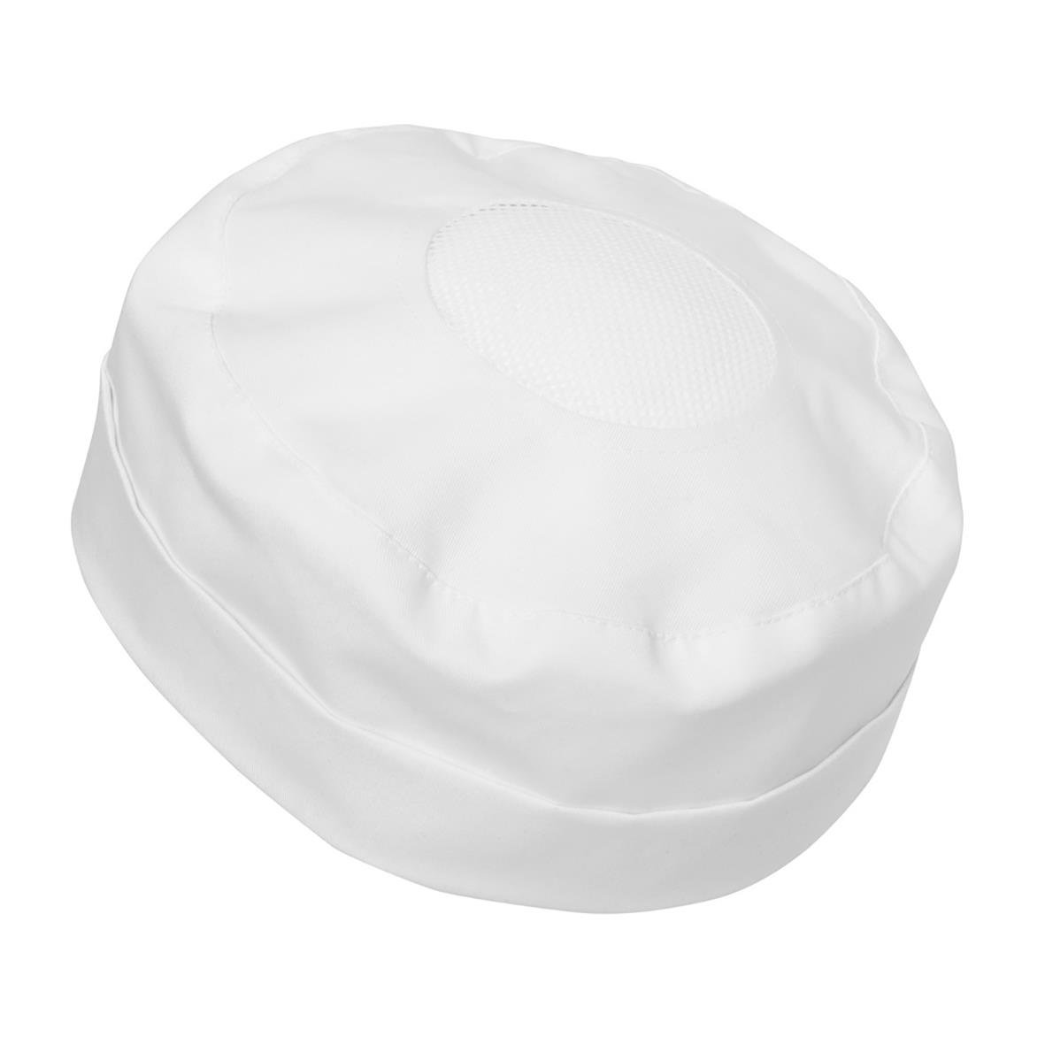 Vit kockmössa Segers 1724 i tyg med rund form och liten topp