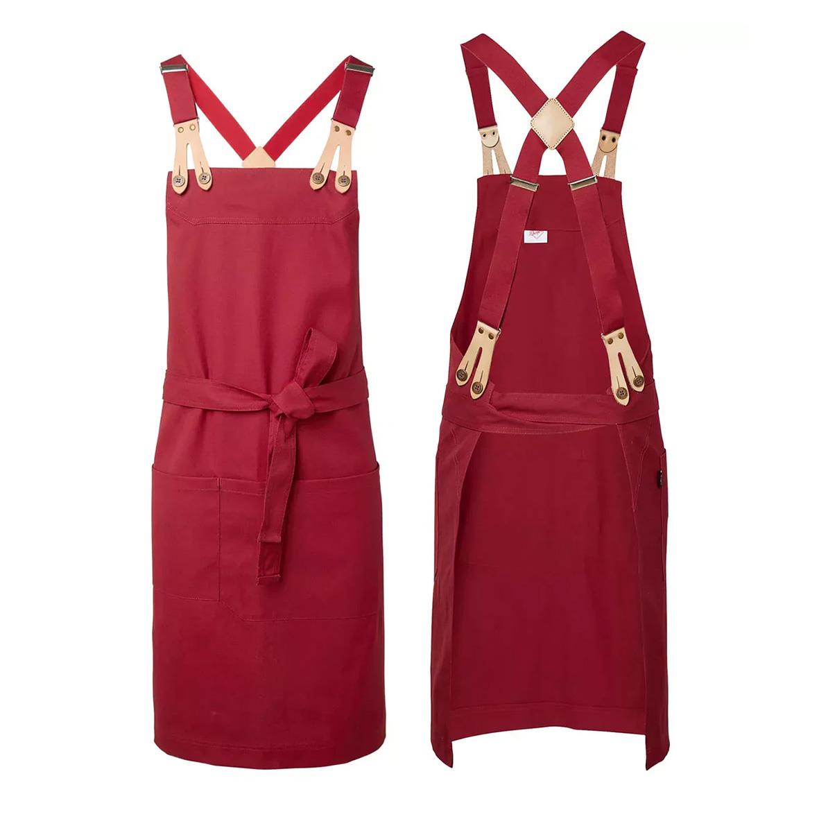 Mörkrött bröstlappsförkläde Segers 4078, 75x90cm, med nack- och midjeband