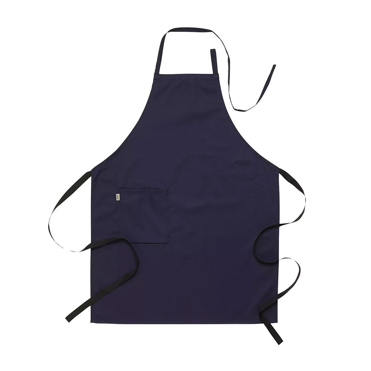 Marinblått bröstlappsförkläde med nackband och sidoband, storlek 79x95 cm
