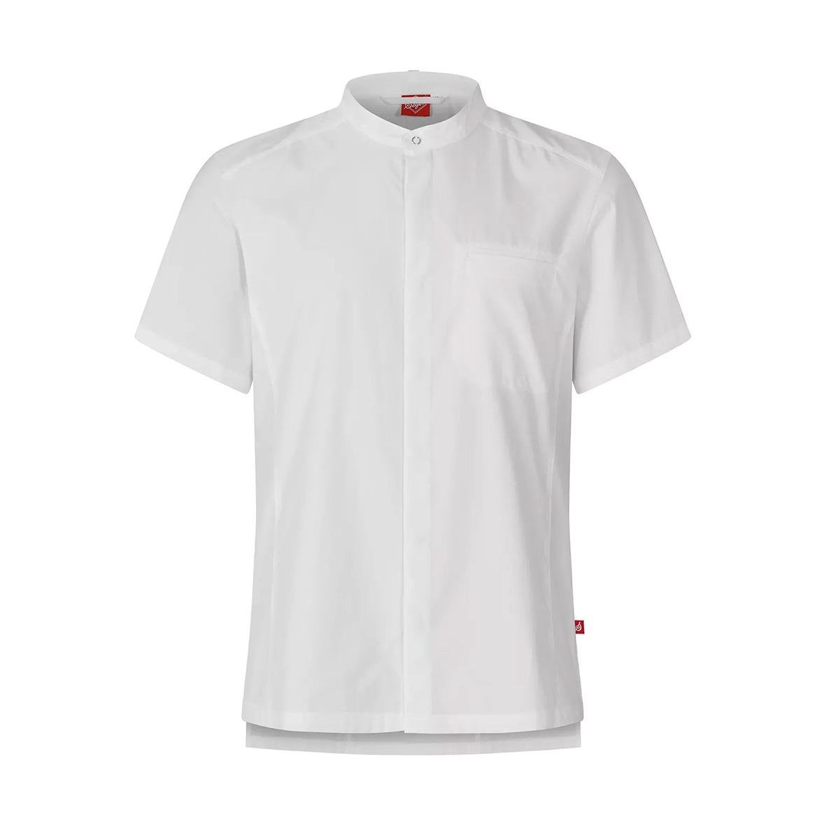 Vit kockskjorta med kort ärm och ståkrage, storlek XXS