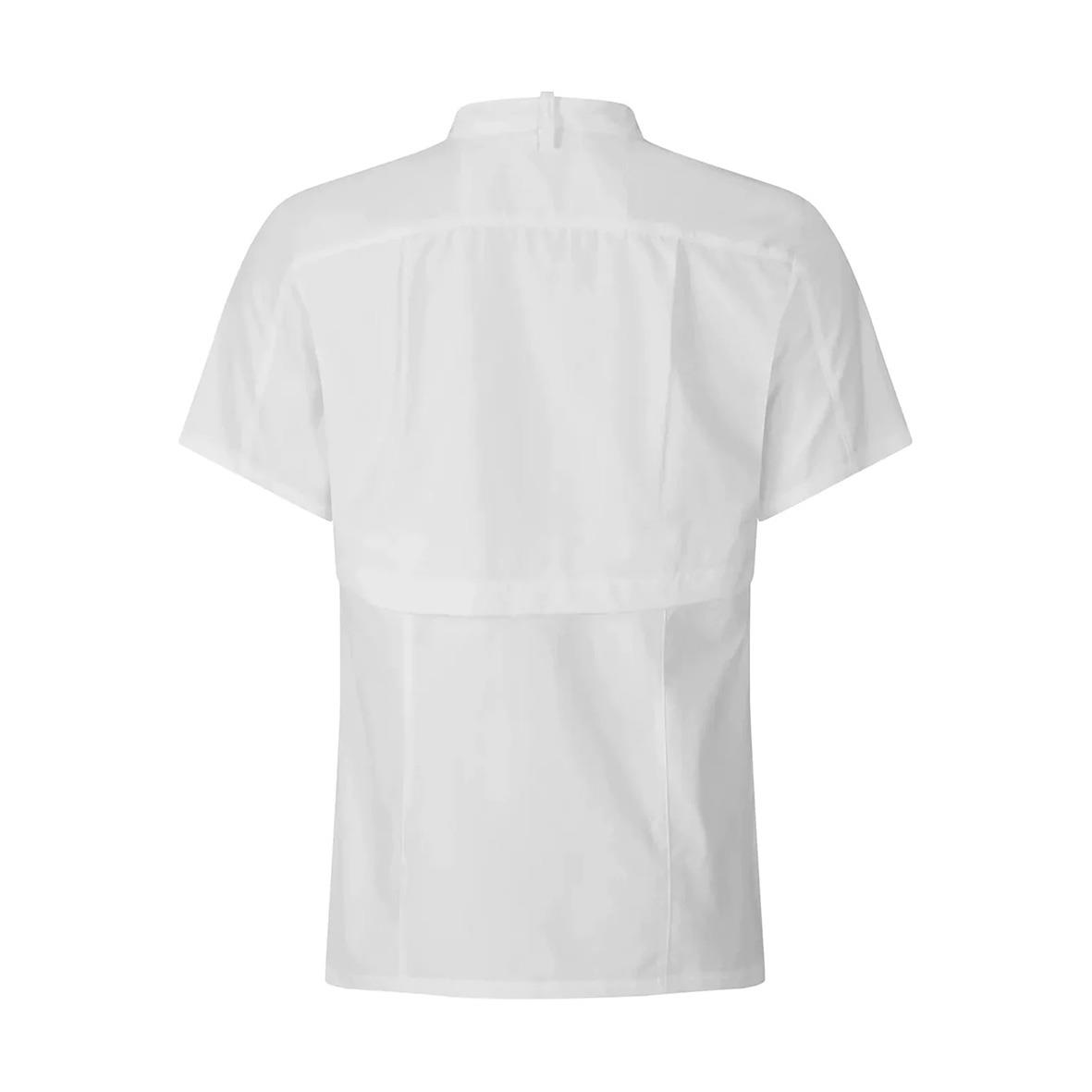 Vit kockskjorta med kort ärm och ståkrage, storlek XXS