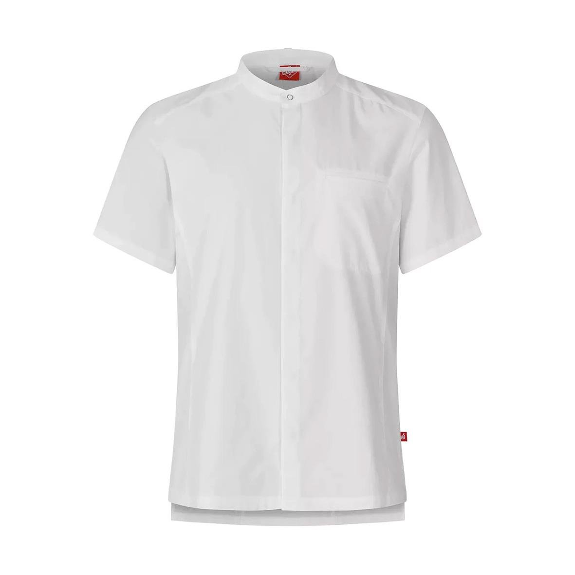 Vit kockskjorta med kort ärm och ståkrage
